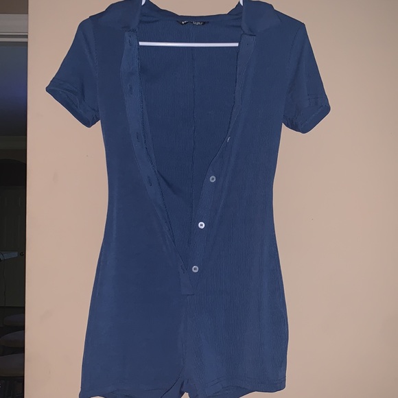 Button Front Rib-Knit Solid Romper - Picture 6 of 7